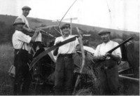 Trays Farm workers with various tools in hand Trays Farm Witcombe family